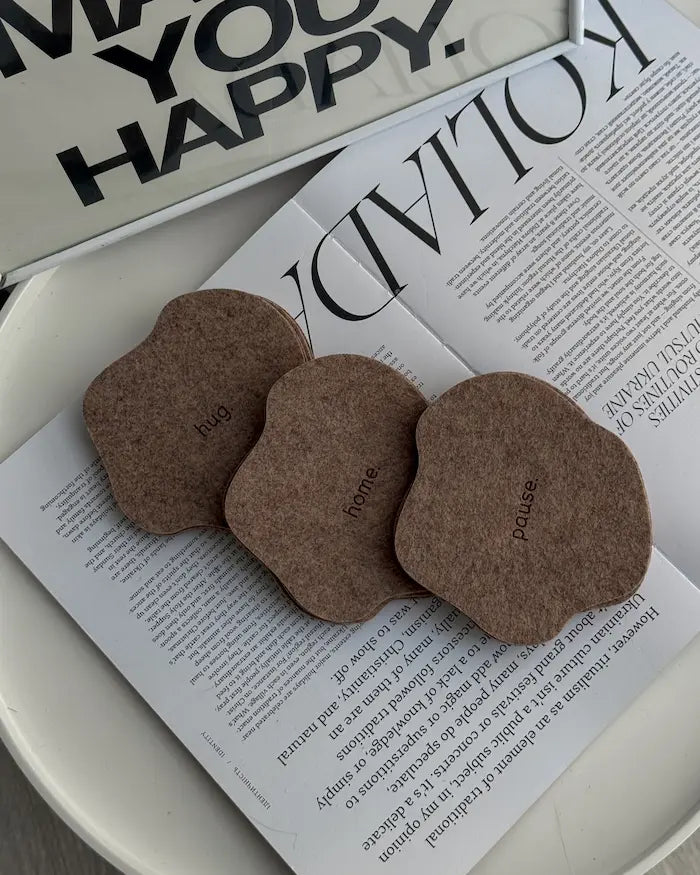 Підставки під чашку з еко-фетру з надписами, кольору капучино